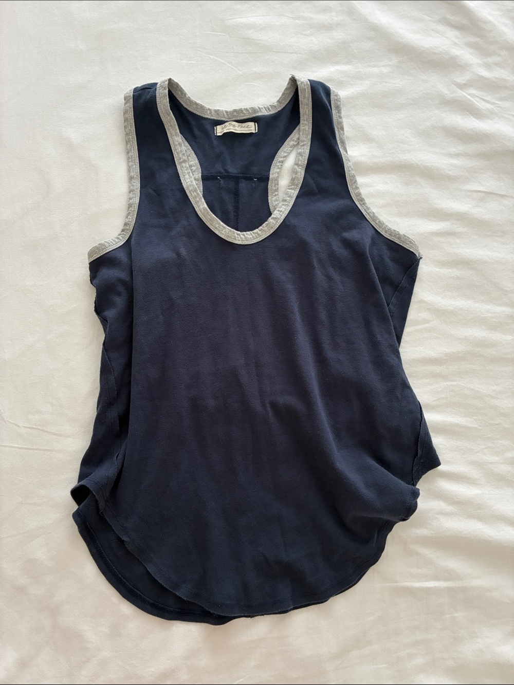We The Free Navy Racerback Tank with Gray Trim